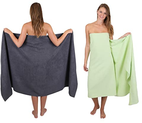 Betz 2 Stück Badetücher groß XXL Größe 100 x 200 cm Badetuch Saunatuch Palermo 100% Baumwolle Farbe anthrazit - grün