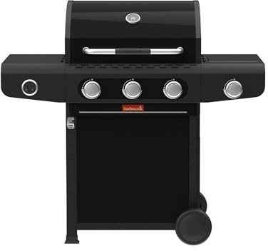 Barbecook Siesta 310 Graphite Barbecue a gas con 3 bruciatori e bruciatore laterale, nero, 124x56x118cm