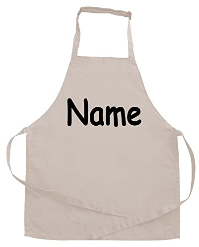 Elefantasie Personalisierte Schürze mit Name, Kochschürze für Backen, Kochen, Malen, Geschenkidee für Kinder und Erwachsene 11-99 Jahre natur