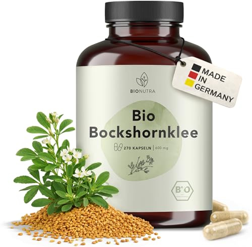 BIONUTRA Bio Bockshornklee Kapseln, 270 Stk. à 600 mg, hochdosiert | rückstandskontrolliert, ohne Zusätze, vegan, deutsche Herstellung aus Bockshornklee Bio Samenpulver