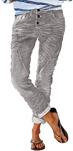 DeaAmyGline Jeans Damen Low Waist - Jeans mit Gummizug Damen Jeanshose Damen Lang Straight Leg Vintage Destroyed Denim Hose Damenjeans Boyfriend Freizeithose Falten Streifen Lose Jeans Hosen Frauen