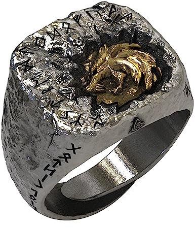 ForFox Nordischer Wolf Fenrir Ring für Herren Damen Retro 925 Sterling Silber Rune Ring Wikinger Tier Schmuck Offen Verstellbar