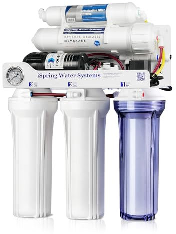 iSpring RCC1DP Sistema RO/DI Senza Serbatoio, Filtraggio Dell'acqua ad Osmosi Inversa Deionizzazione a 5 Stadi, Alte Prestazioni da 150 GPD per Acquario con Filtro Dell'acqua DI e Pompa