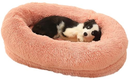 RUYICZB Orthopädisches Hundebett Rund Hundekissen Hundesofa Katzenbett Donut Kuscheliges Hundekorb Waschbar Flauschig Hundematte rutschfeste Unterseite Bezug Abnehmbar,Rosa,XXL