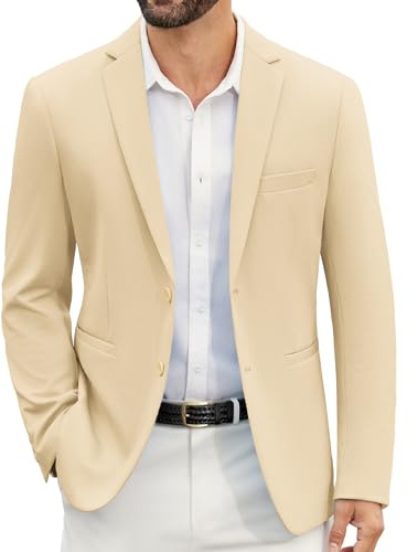 COOFANDY Men Suit Jacket Linen Slim Fit Sport Coat Casual Fashion Blazer Jacket Light Khaki