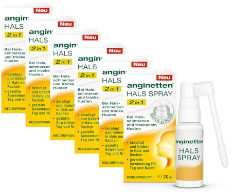 anginetten Hals Spray 2 in 1 | bei Halsschmerzen & Husten | 6 x 20 ml | Medizinprodukt mit Honig-Rezeptur, bildet einen Schutzfilm im Rachenraum, beruhigt den gereizten Hals, ab 3 Jahren