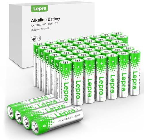 Lepro AA Batteries 48 Pack, 1.5 Volt Alkaline Double AA Battery with High Capacity, Anti-Leakage, Long Lasting Power, 2800mAh LR06 MN1500 Batteries for Clocks Remotes Mouse Torch