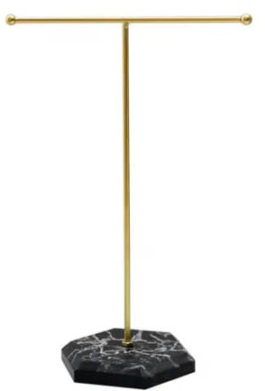 MQLSAERI Espositore per Gioielli, Supporto per Orecchini con Barra a T in Metallo, Supporto per collane con Albero di Gioielli, deposito di Gioielli per bracciali, Orecchini, Anelli - Nero + Oro