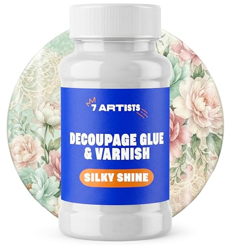 7 Artists Colla e Vernice per Decoupage Semi-Lucida 500ml – Colla per Decoupage Trasparente | Fissativo & Finitura Protettiva per Legno, Ceramica, Vetro, Mobili Decorati con Carta di Riso, Tovaglioli