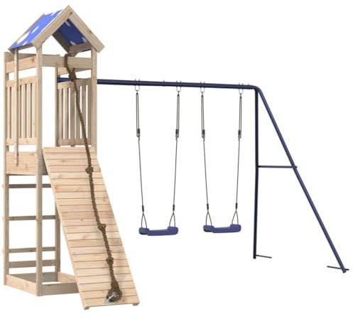 vidaXL Spielturm, Klettergerüst mit Kletterwand Seil Schaukeln, Kinder Kletterturm Spiel-Zubehör für Garten, Holz Spielplatz Spielhaus, Massivholz Kiefer