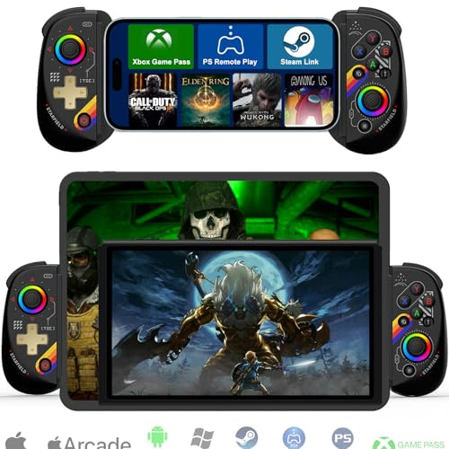 Koiiko Game Controller for iPad, Tablet, iPhone/Android/PC/Switch/PS3/PS4 Gamepad Joystick, Supports Mobile Cloud Game, Streaming on PS5/Xbox/PC, with 7-color RGB lights/Turbo, Star Black