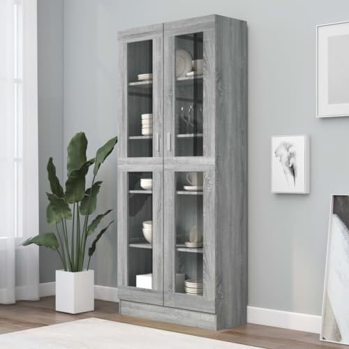 FUDUGEHMIOFWFJJ Gaming Room,eckkommode,Vitrinenschrank Grau Sonoma 82,5x30,5x185,5 cm HolzwerkstoffGeeignet für Bad, Küche, Schlafzimmer
