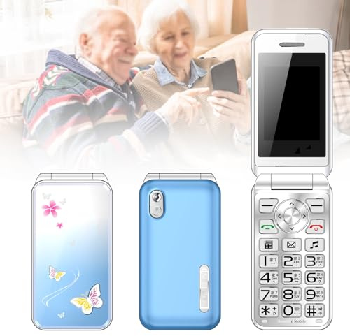 Basic Cell Phone for The Elderly, Unlocked 2G Mobile Phone with Big Buttons, Backup Dumb Phone with GSM Standard, Supports Dual SIM + SD Card,No Internet,Blue
