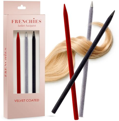 Frenchies French Twist Chinese Hair Sticks, Ultra Flocked Extra Soft Hair Chopsticks for Women, Girls, Teens, Buns, Dancers, Womens Wedding Accessories for Updo Hairstyles, Pack of 3, Multi