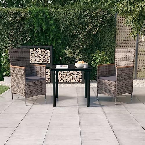 WEMYUFURN 3-TLG. Garten-Essgruppe mit Kissen Grau, Outdoor-Sitzgruppe, Terrassen-Lounge-Set, Garten-Couchgarnitur - Wetterbeständig, Komfortabel - für Terrasse, Garten und Balkon