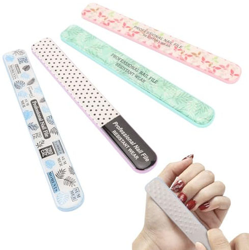 4 Stück Edelstahl-Nagelfeilen, Rutschfester Griff, Rechteckige Feilen, Nägel, Leicht, Metall, Maniküre, Pediküre-Werkzeug, Fingernagelfeile für Salon, Zuhause und Reisen
