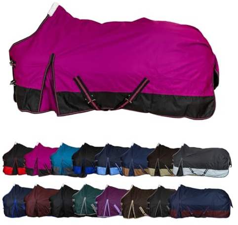 RL24 - Weidedecke 600D Basicline – Beere/Schwarz 155cm (Nylonfutter) | Regendecke & Übergangsdecke – Wind- & wasserdichte Outdoordecke mit Innenfutter & Kreuzbegurtung – Pferdedecke