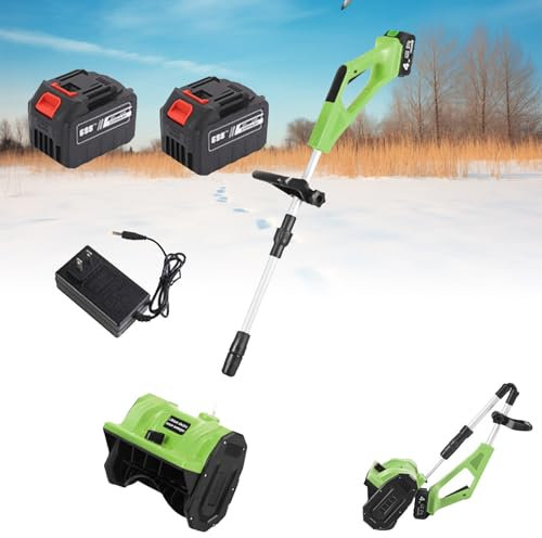 JJENXYYDS Souffleuse à Neige à Batterie, souffleuse à Neige avec Batterie et poignée réglable, Chemin de dégagement de 11,souffleuse à Neige électrique pour Le déneigement de l'allée,Green-2Battery