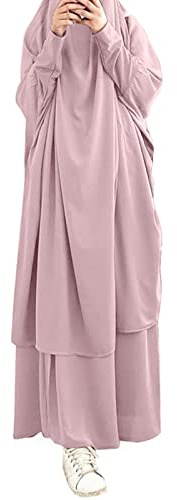 HOOUDO Lilac Dress Womens Prayer Dress Turkish Loose Muslim Dress Prayer Garment Satin Arab Hijab Dress Long Sleeve Jilbab Burqa Muslim Robes Muslim Dresses for Women Fashion