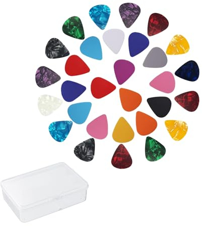 VIRAHYEM 30 Pieces Guitar Picks, 3 Different Thickness Non-slip Plectrums for Electric Acoustic Brass Guitar, Mixed Colorful (0.5mm 0.75mm 1.0mm)