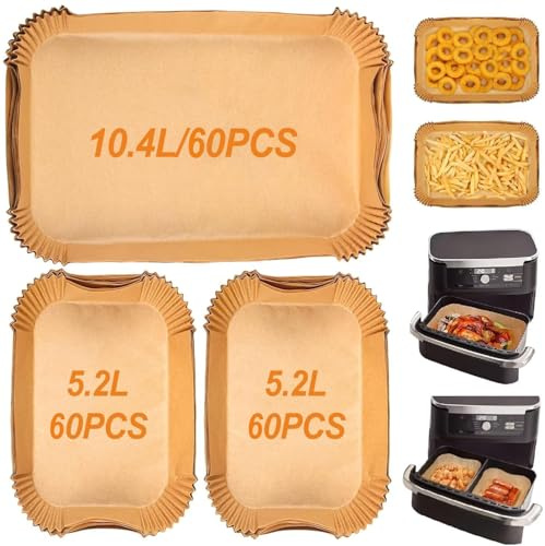 180 Stück Airfryer Backpapier für Ninja Flex Drawer Dual Zone AF500EU AF500EUCP 10,4L Heißluftfritteuse, Airfryer Zubehör Pergamentpapier für Cecotec Dual 9000 9L & Cosori Dual Blaze Twinfry 10L