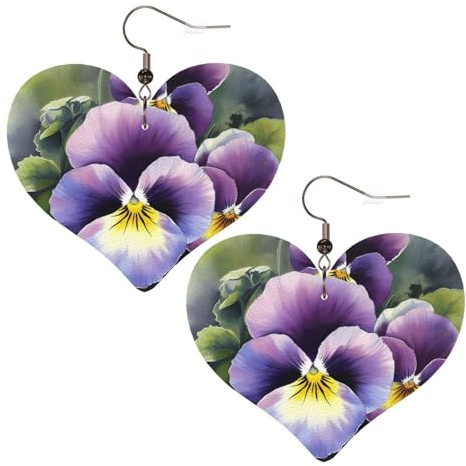 Pansy Perfection Leather Earrings for Women Heart Earring Lightweight Dangle Earrings Jewelry Gifts, One Size, No Gemstone