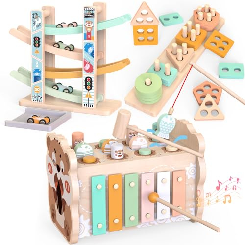 Weilim Jouet Bébé 1 an Montessori en Bois 3-en-1 Cube d'Activité Circuit