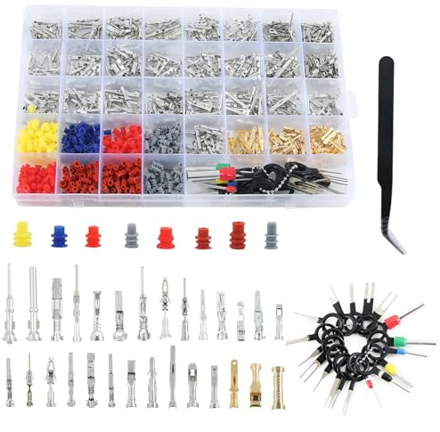 28Types Connector Pins Terminal, 550PCS Car Electrical Wire Terminal 1/1.5/1.8/2.2/2.3/2.8/3.5mm Auto Electric Connector Non-Insulated Plug Removal Male Female Crimp Pins with 18pin Needle Extractor