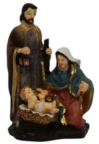 ZICOM Krippenblock Krippenfigur Miniatur Heilige Familie Maria, Josef und Jesuskind Höhe 8cm handbemalt Polyresin, Modellbau Puppenhaus