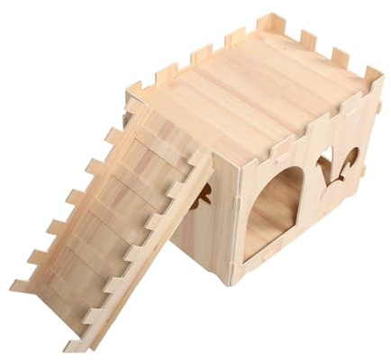 SHINEOFI Maison pour Lapins et Petits Animaux Cachette Bois avec Plateforme et Échelle Abri Intérieur Confortable