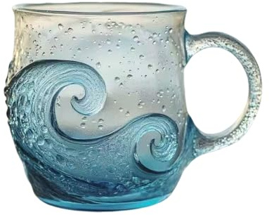 Sea Glass Wave Mug, Ocean Wave Coffee Mug, Unique Sea Theme Glassware Drinking Vessel for Tea, Coffee, Wine, Cocktails, Inspired Drinkware Gift (Type-B)