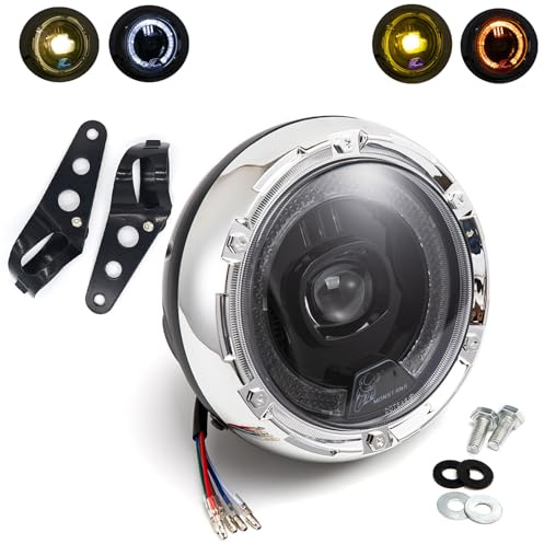 APEBAZY 6,77 Zoll Motorradscheinwerfer Mit Halterung Led Scheinwerfer Motorrad Frontscheinwerfer Runde Motorrad Scheinwerfer E Geprüft Für Cafe Racer, Bobber und Chopper (Art 1)