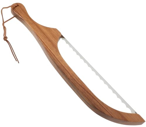 DECOMELODY Trancheuse Manuelle avec Lame Dentelée Inoxydable et Poignée Bois pour Couper Gâteau Toast et Pâtisserie Facilement