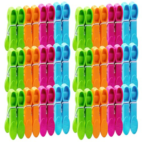 48 mollette per biancheria antiscivolo, mollette per biancheria in plastica, clip in plastica stabili, ideali per calze, asciugamani, vestiti, assortite verde, blu, arancione, rosa