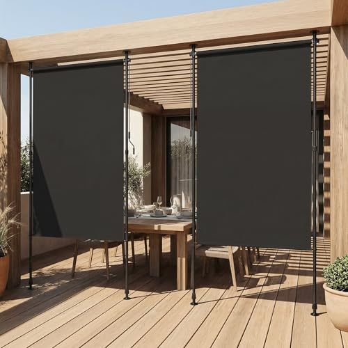 Toldo vertical con pinza, 120 x 310 cm, toldo vertical para balcón, exterior, extensible, sin agujeros, toldo vertical con manivela, protección visual, protección solar, protección contra el viento