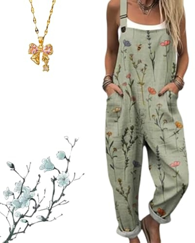 Liocwocne 2026 New Wide Leg Jumpsuits for Women, Comfortable Printed Overalls, Adjustable Straps with Pockets, Casual Loose, Creates A Harmonious And Slimming Visual Effect(1,M)