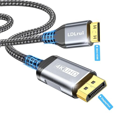 LDLrui DisplayPort to Mini HDMI Cable 4K@60Hz Unidirectional DP-Mini, 2.5m | Supports 2K@120Hz & 1080P@240Hz for Desktop, Laptop, Portable Monitor,AMD, NVIDIA, ARZOPA, Projector,Mini PC
