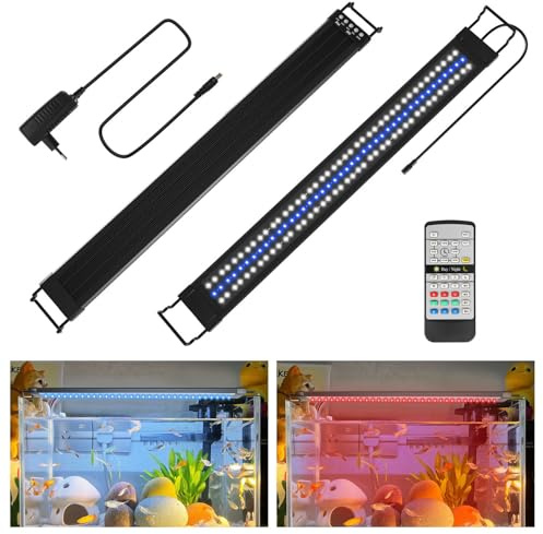 Monucep LED-akvariebelysning, 24/7 fullt spektrum, 10 ljusstyrkenivåer, dimbar, 30 W, med expanderbart stativ, för 90–120 cm akvarium