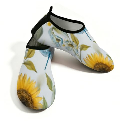 Scarpe da donna per sport acquatici ad asciugatura rapida, da spiaggia, da fattoria, girasole, libellula, floreale, senza lacci, calzini acquatici per escursionismo, surf, yoga, Farmhouse Girasole