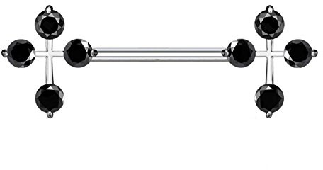 beyoutifulthings Brustwarzen-Piercing 2 ZIRKONIA KREUZE Brust-Piercing Nippel-Piercing Edelstahl Silber Roségold Gold Stab 1,6mm 14mm
