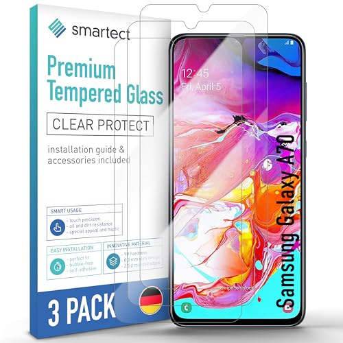 smartect Schutzglas 3 Stück für Samsung Galaxy A70, HD Schutzfolie Anti-Kratzer, Displayschutz 0.3 mm Ultra-klar, 9H Härte, Stoßfest, Blasenfrei