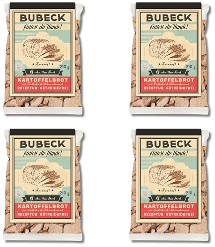 Bubeck Hundekekse Getreidefrei Truthahn – 4er Pack (4 x 210g) Vorratspack – Kartoffelbrot Leckerli ohne Zucker, im Steinofen gebacken, 840g Gesamtgewicht