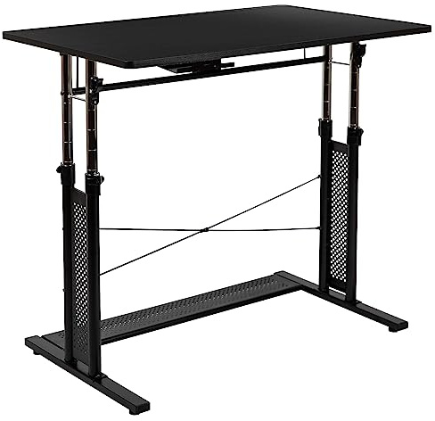 Flash Furniture Höhenverstellbarer Schreibtisch zum Stehen, Metall, schwarz, 99,7 cm B x 60,3 cm T x 69,2–90,8 cm H | Höhenverstellbar (70 - 90 cm H)