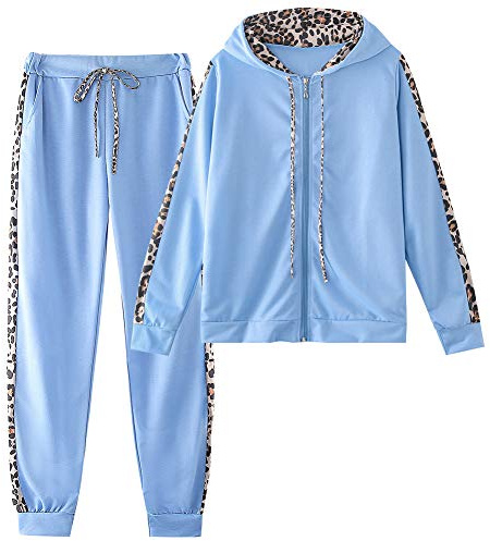 amropi Women's 2 Piece Tracksuit Sweatsuits Sets Hoodie Sweatshirt and Jogging Sweatpants Suit Blue, XXXL