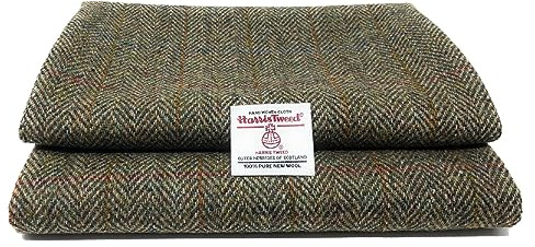 Harris Tweed Grün Fischgrätenmuster Authentischer Traditioneller Stoff aus 100% Reiner Wolle mit Echtheitsetiketten (Grün Fischgrätenmuster, 100 x 150cm)