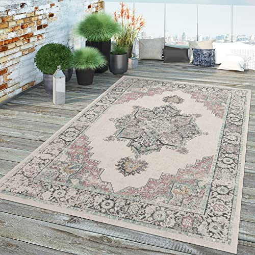 TT Home Wohnzimmer Teppich Kurzflor Wohnzimmerteppich Marokkanisch Vintage Bordüre, Farbe:Creme 2, Größe:140x200 cm