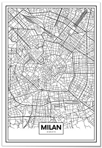 Panorama Quadro su Vetro Acrílico Mappa di Milano 50x70cm - Stampa su Metacrilato - Stampe da Parete Moderne - Decorazione