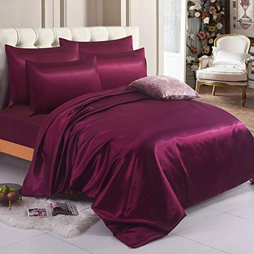 ZIMEL HOMES 6 piece-Satin sheets Soft bedding shiny silky bedding sets - duvet cover, Fitted sheet set, 4 pillowcases, complete bed sheet set