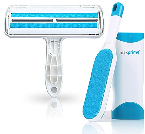 maxprime® Tierhaarentferner und Fusselrolle im Set mit Preisvorteil | Tierhaarbürste und Kleiderbürste zur Tierhaarentfernung auf Möbel und Klamotten | Flusenentferner mit magischer Enthaarung