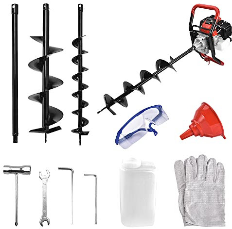 52cc 2Stroke Petrol Earth Auger Fence Post Ground Garden Hole Borer Digger 3HP, 1.2 L, 3 Drill Bits Diameter (100,150,200mm), Safety Gear & Extension